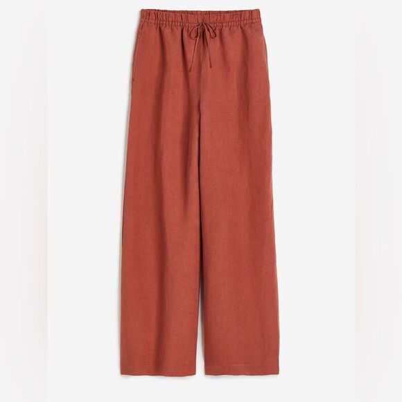 H&M Women's Linen Blend Pull-On Trousers in Burnt Orange Size XS - Picture 1 of 6
